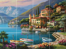 lago di Como Varenna Lombardia Italia villa porto ceramica piastrella murale backsplash