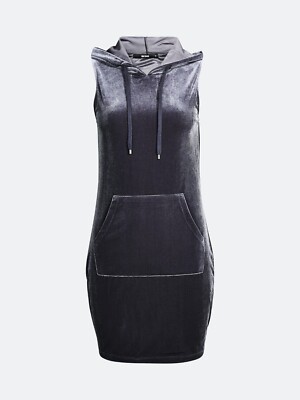 Grauer Samt Hoodie Kapuzenoberteil Longline mit Kängurutasche neu mit Etikett Größe 12 M