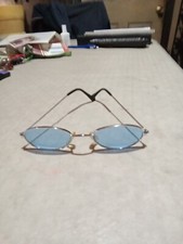 Small Sunglasses Oval, Slim Arms ,color Tinted, Flat Lens Silver/blue.