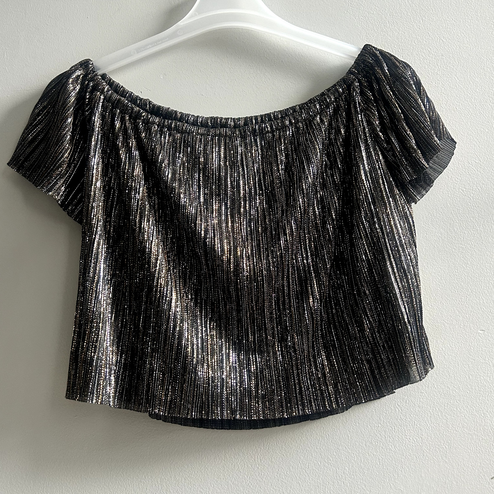 ZARA Basic Metallic Effect Size XS Off-Shoulder T… - image 2
