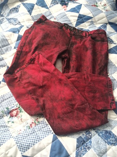 XXX Rude Maroon/Black acid wash denim 