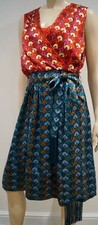 TORY BURCH Red & Blue Green DARYA Pleated Sleeveless Belted Dress UK12 BNWT