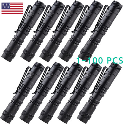 1/100x LED 1000 Lumens Mini Penlight Flashlight Torch Pocket Pen Light Clip AAA