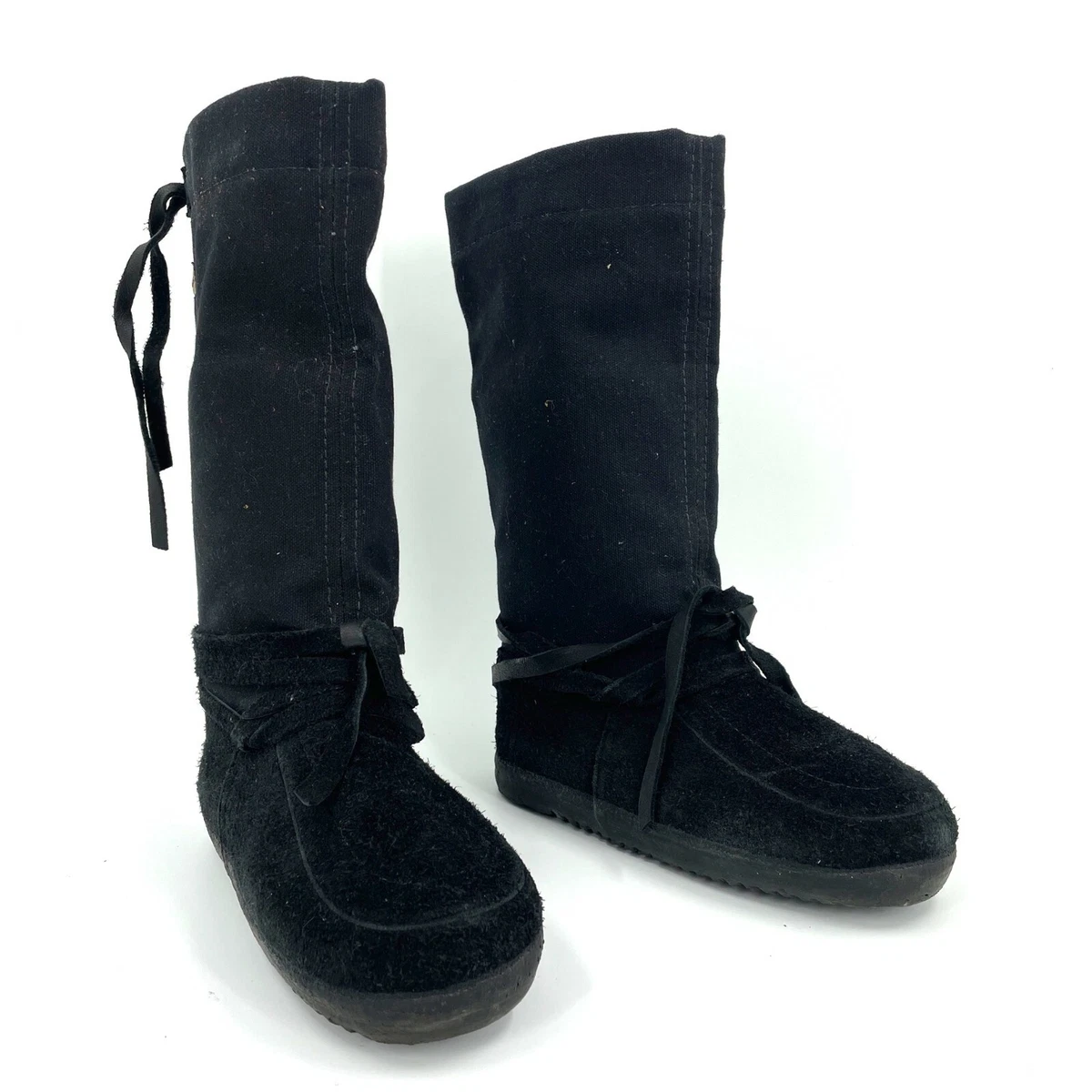 Steger Mukluks Black Leather and Fabric Winter Boots Womens Size 6