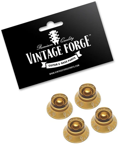 GOLD TOP HAT BELL KNOBS FOR EPIPHONE IMPORT GUITAR METRIC RECESSED (4-PACK) NEW