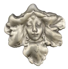 Art Nouveau Brooch Pendant Fine Pewter Signed Hudson Orchid Lady Victorian Style