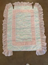 Pink Pastel Tulips Toddler Bed/Crib Comforter Skirt/Dust Ruffle Ribbons Lace Vtg