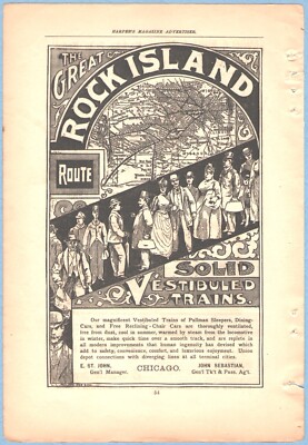 GREAT ROCK ISLAND ROUTE w/Map Solid Vestibuled Trains R.R. Antique 1890 print-ad
