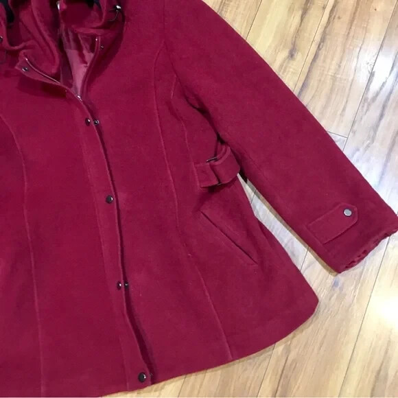 St Johns Bay cashmere red lined winter jacket pea coat wool preppy large XL image 8