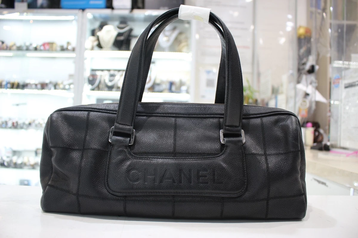 Chanel Quilted Square Stitch Black Leather Duffle Bag *Authenticity  Verified*