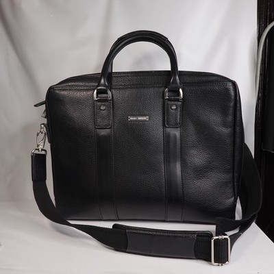 Brooks Brothers Pebbled Black Leather Briefcase Laptop Messenger Bag