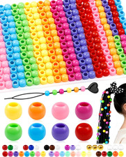 260PCS Large Hole Acrylic Pony Beads, 10x12mm Hair Beads Mixed Colors, Smooth