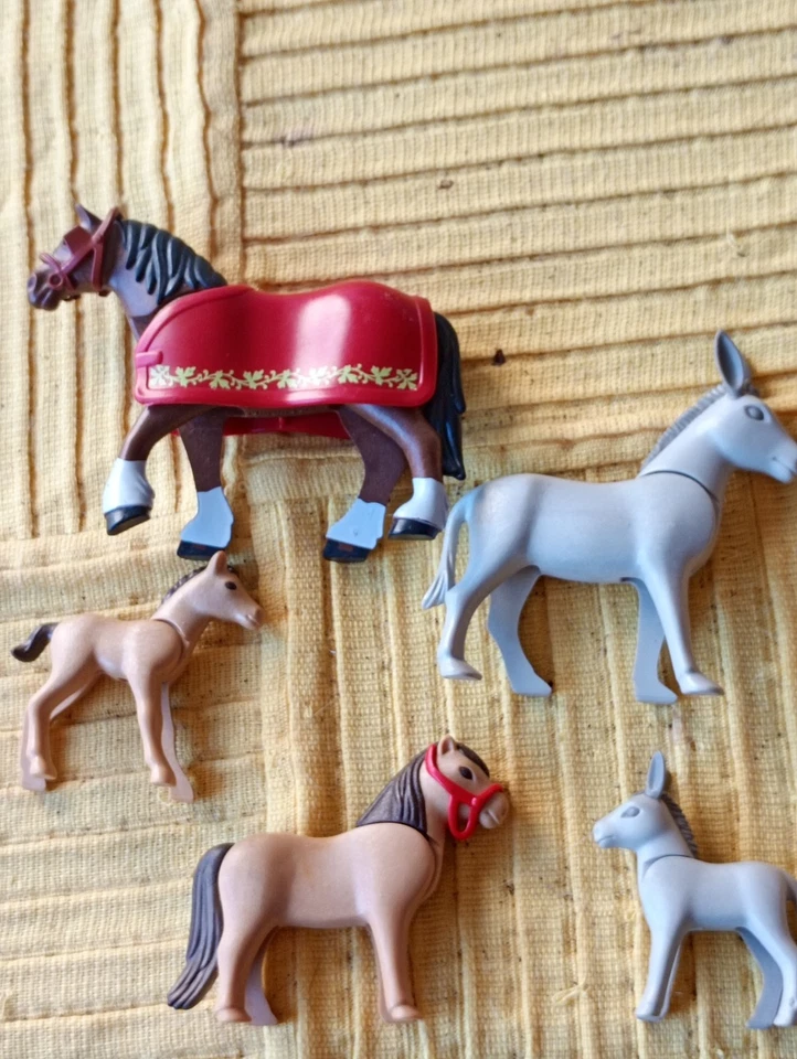 PLAYMOBIL Lot animaux chevaux et ânes avec poulains en plastique - Photo 3/4