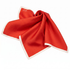 NWT Eton Satin Red w White Edges Solid Silk Pocket Square Italy 13"