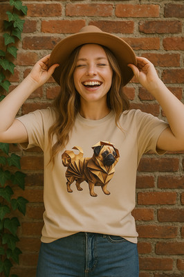 Origami Pug Tee, Cute Dog Graphic Shirt, Pet Lover Gift, Unisex Jersey Short