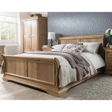 Solid Oak 4ft 6in Double Sleigh Bed Frame, French Oak Bedroom Furniture New