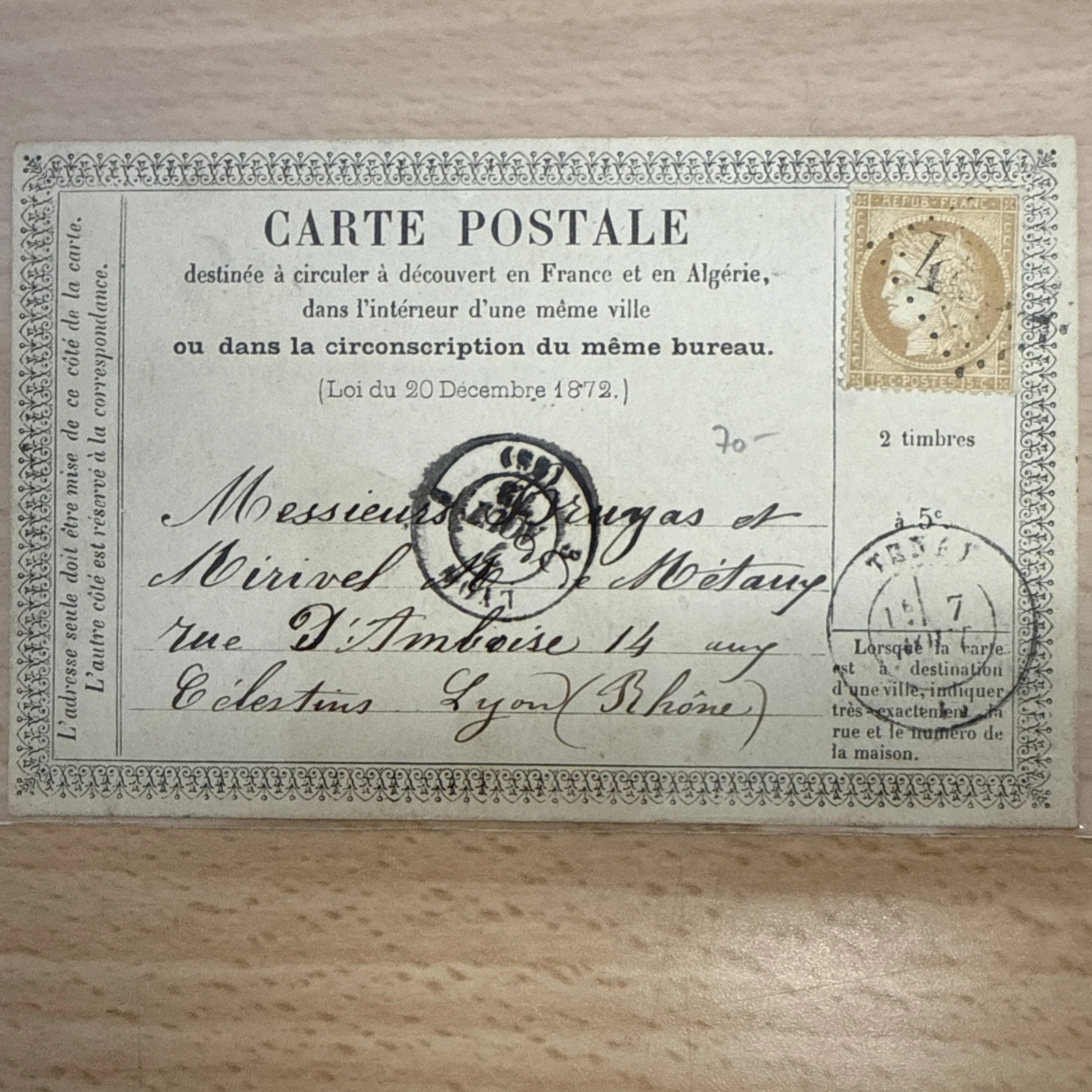 CPA Carte Postale Ancienne Timbre 1872 1873 1874 1875 … À Identifier