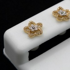 10K Two‑Tone Gold 0.10CT Floral Diamond Cluster Stud Earrings