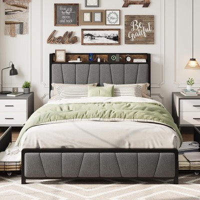 Twin/Full/Queen/King Size Bed Frame W/2 Storage Drawers & Charging