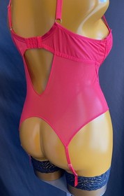 Ann Summers Sexy Lace Planet Suspender Basque, Red Sheer Mesh & Lace, UK 18 D-DD