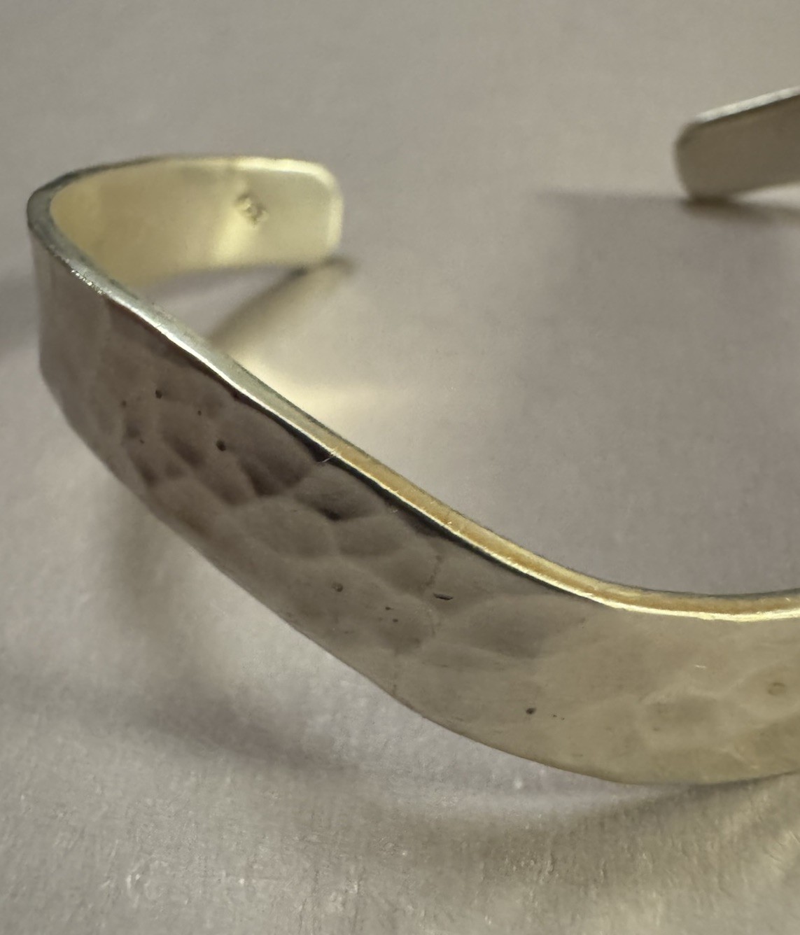 Solid Sterling Silver 925 Hammered Cuff Bangle Br… - image 11