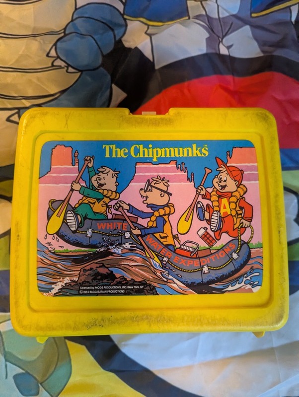1984 Vintage Alvin & The Chipmunks Lunch Box WITH THERMOS White Water Rafting