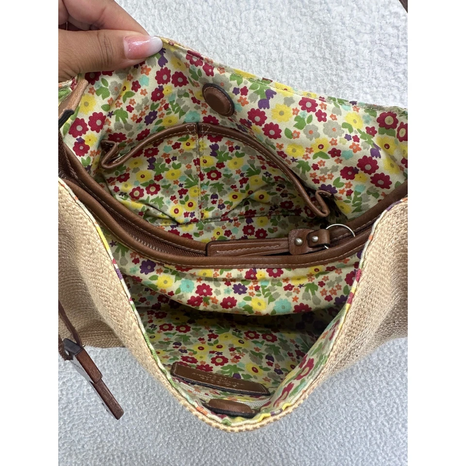 Bolso Hobo Fossil Tostado Tela Tejida Cuero Borde Forro Floral Cartera Foto 4 de 4