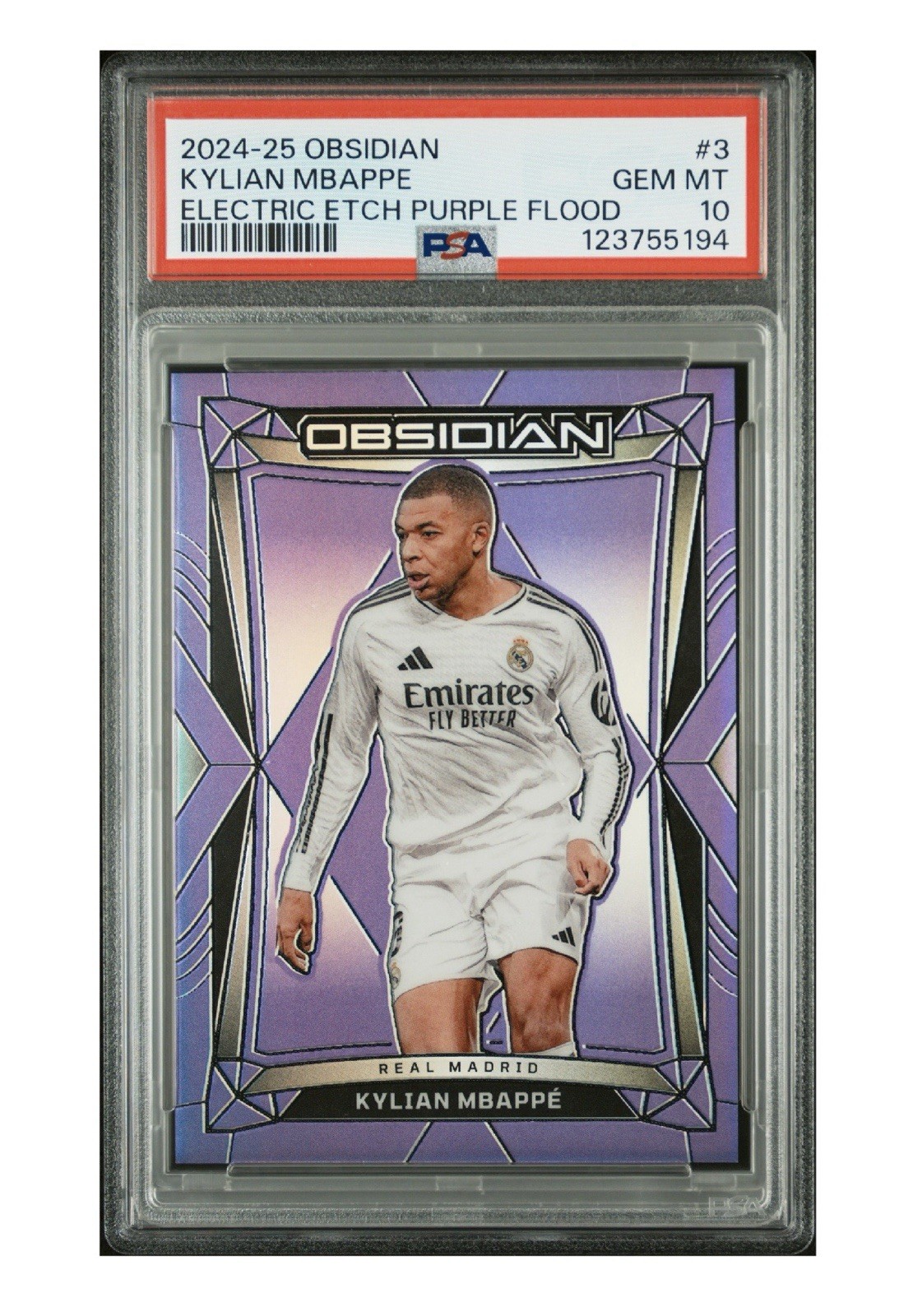 💥Kylian Mbappe💥2024-25 Obsidian Purple Flood Electric Etch /30 PSA 10💥POP 3