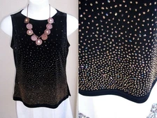 I.N. Studio black velvet sequin tank top cami size L gold sparkle FALL blouse
