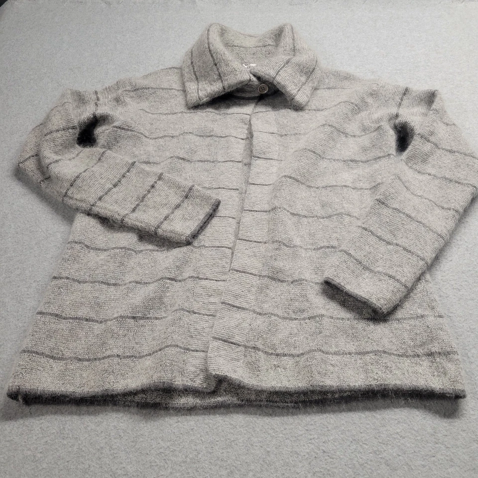 Cárdigan tejido mezclado lana alpaca Giorgio Armani talla 4 gris blanco a rayas Foto 3 de 4
