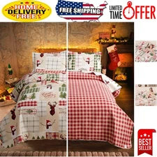 Luxurious King Size Reversible Quilt Set - Rustic Lodge Buffalo Plaid Decor