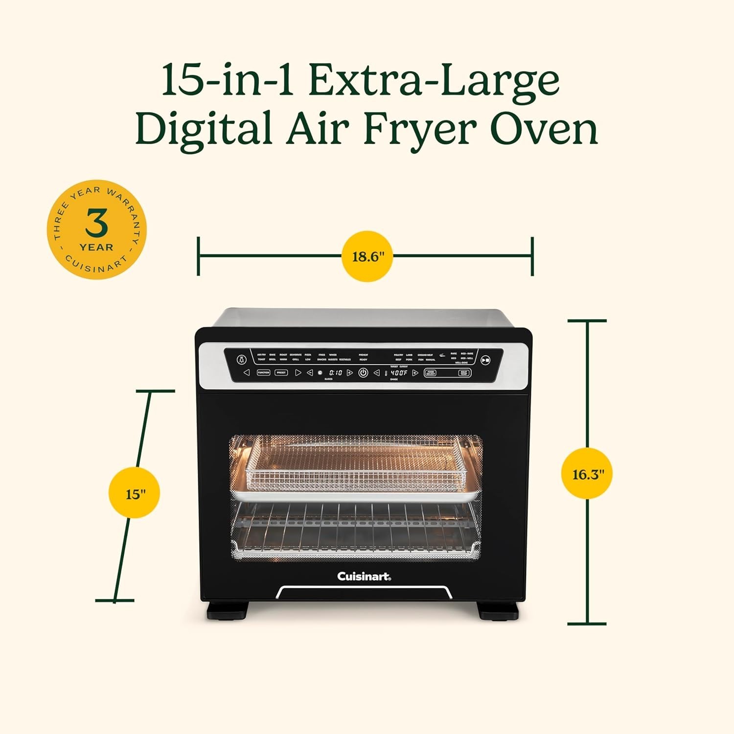 Cuisinart 15-in-1 Extra-Large Digital Air Fryer Oven with 9"x13" 2-in-1 Pan, Air