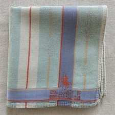 VTG Handkerchief Blue Fabric Woven Flourish Vertical Striped Pocket Square 18" P
