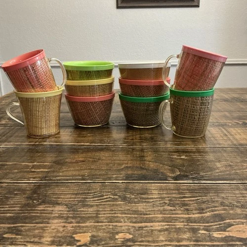 Vintage Raffia Ware Mugs Bowls Mixed Lot of 10 Woven Wicker