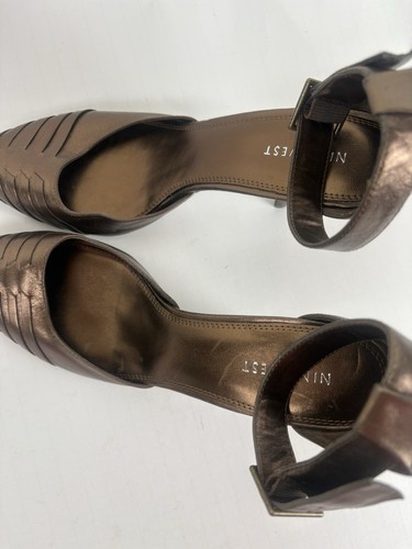 Nine West Bronze Leather Pointed Toe 4in Heels Ankle Straps Womens Size 7.5M - Picture 5 of 8