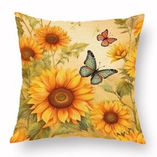 Vintage Sunflower Butterfly Pattern Designs Throw Pillow Covers 18x18 Inch