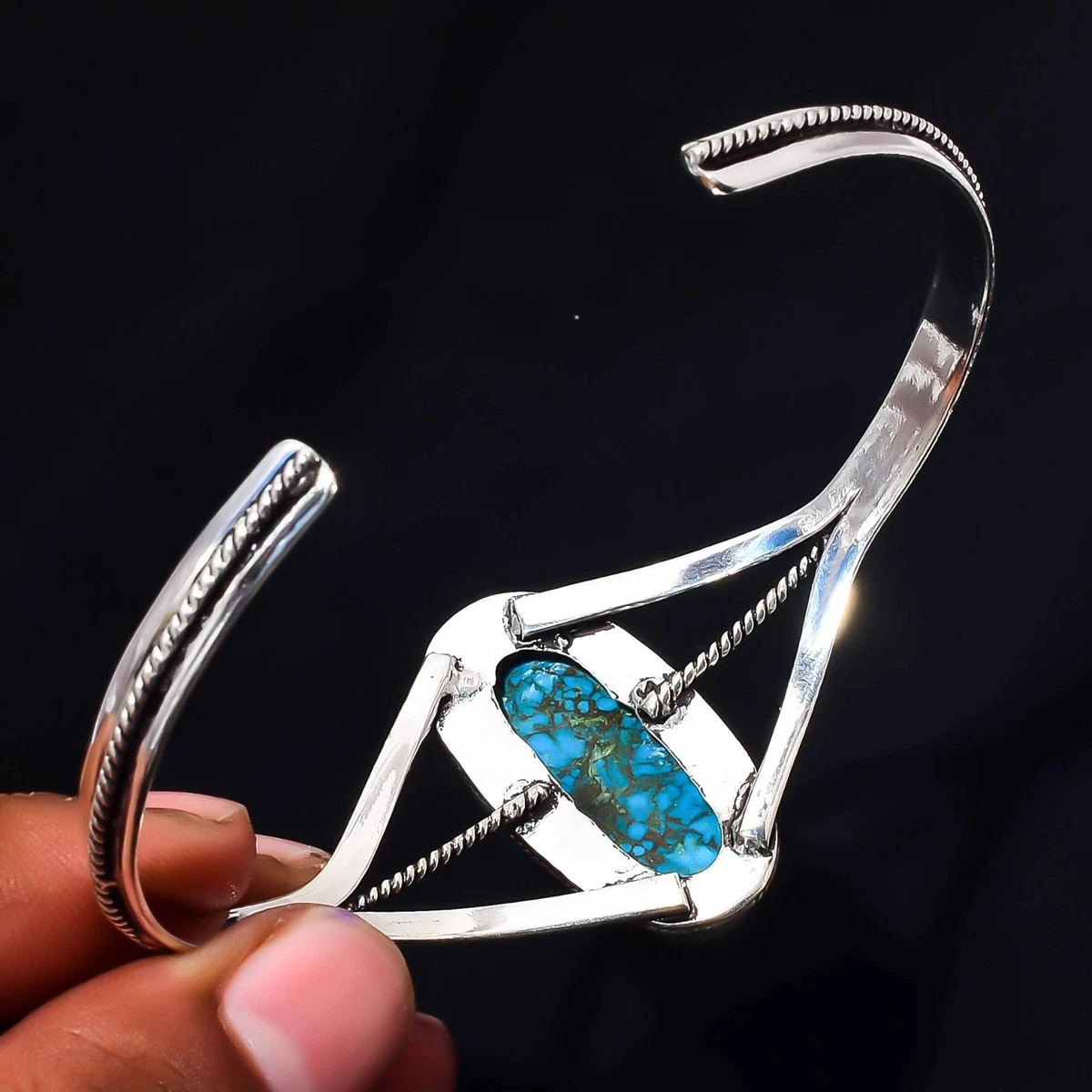 Turquoise Gemstone 925 Sterling Silver Handmade Bangle Jewelry Gift For Love