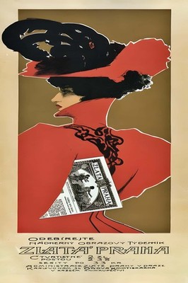 Zlata Praha (1900s) Vintage Art Poster - 24x36  - Rare Reprint   !