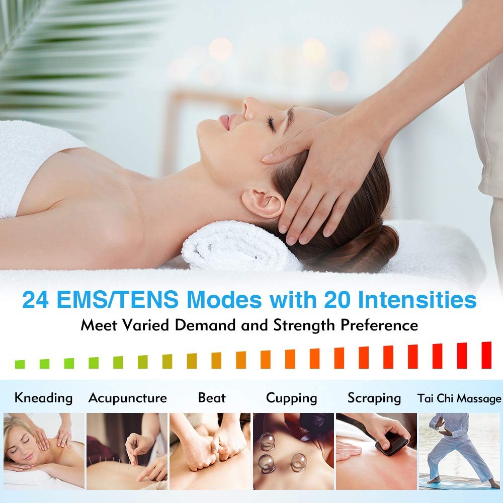 24 Modes Tens Unit Muscle Stimulator, Rechargeable Tens Machine with 8 Electr...