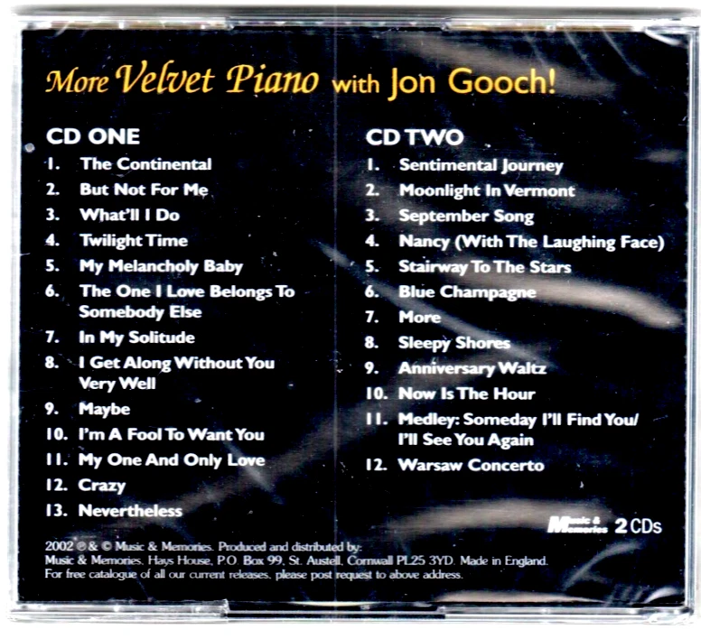 JON / John GOOCH  ~ More Velvet Piano NEW SEALED 2 CD SET - Picture 2 of 2