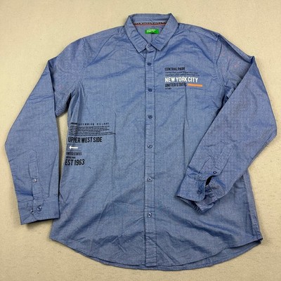 United Colors of Benetton Shirt Men Blue NYC Upper West Side Extra Large XL