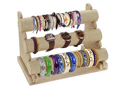 Okllen 3-Tier Bracelet Holder Jewelry Display Stand Linen Beige Bangle  Watch