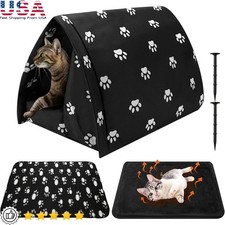 Outdoor Cat House Heated Shelter Self-Warming Blanket Stray Cats  Small Dogs US