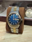 Vintage 1970's Original Timex Q Quartz Falcon Eye Blue Dial Watch RUNS GOOD