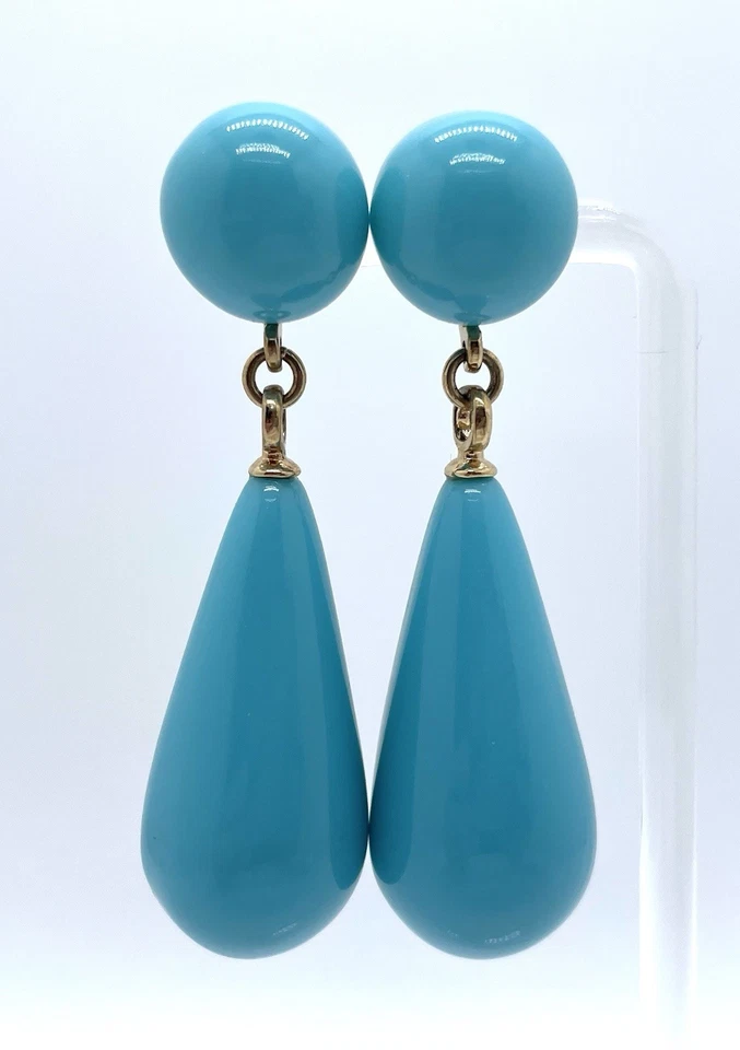 KJL KENNETH J LANE Baby Blue Acrylic Chunky Dangle Drop Pierced Earrings 2.5" - Image 3 of 4