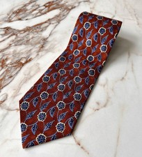 Ike Behar Men's 100%. Silk Tie Rust Red Blue Floral Pattern 57x4 Made In USA