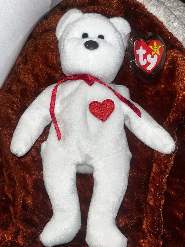 Ty Beanie Babies Valentino White Bear Beanbag Plush Vintage 1993 Red Heart