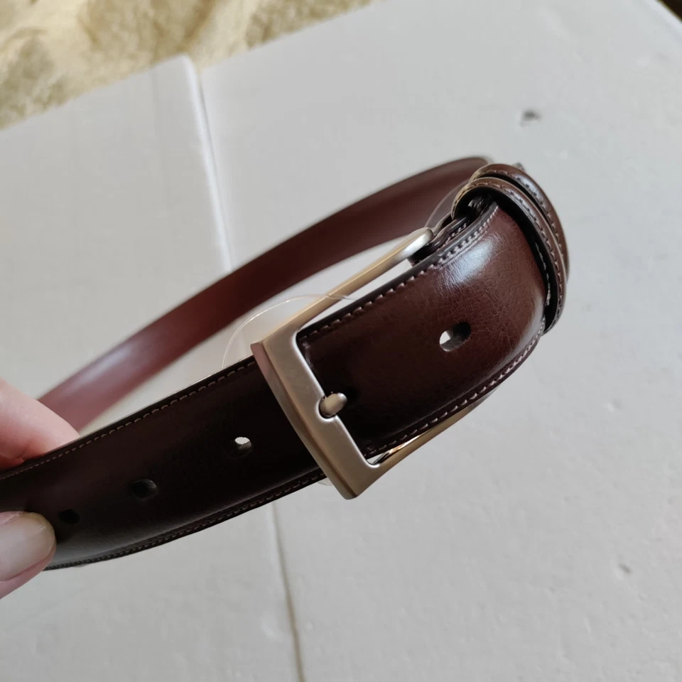 Cinturón de cuero Stafford para hombre 36 marrón hebilla cuadrada herrajes plateados nuevo con etiquetas Foto 2 de 4