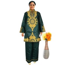 Elegant African Bazin Embroidered Top and Pant Set for Women W250325