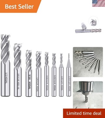 High Speed Steel (HSS) 4-Flute End Mill Set - 8 Sizes for Superior Craftsmanship